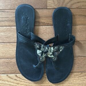 ☀️ NAUGHTY MONKEY Black silver women’s Sandals Medallion size 10 leather EUC